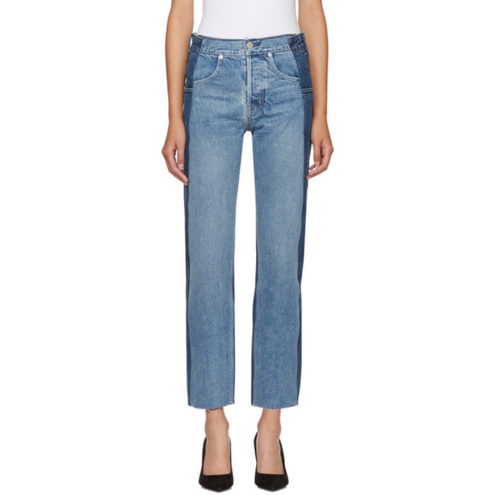 Helmut Lang Blue Reconstructed Straight Fray Jeans